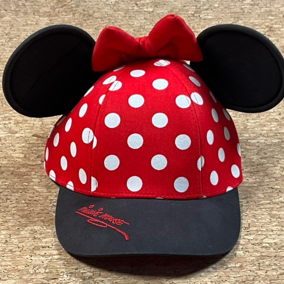 Minnie Mouse Disneyland Parks Polka Dot Youth Cap Hat Ears & Red Bow Authentic - Picture 2 of 9